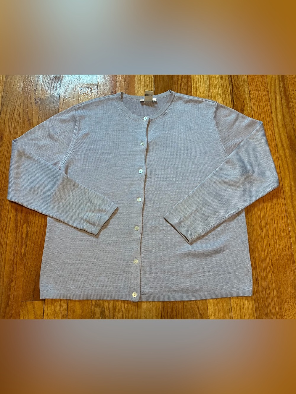 VTG Talbots Silver Lilac Silk Button Front Crew Neck Cardigan Sweater Women’s M